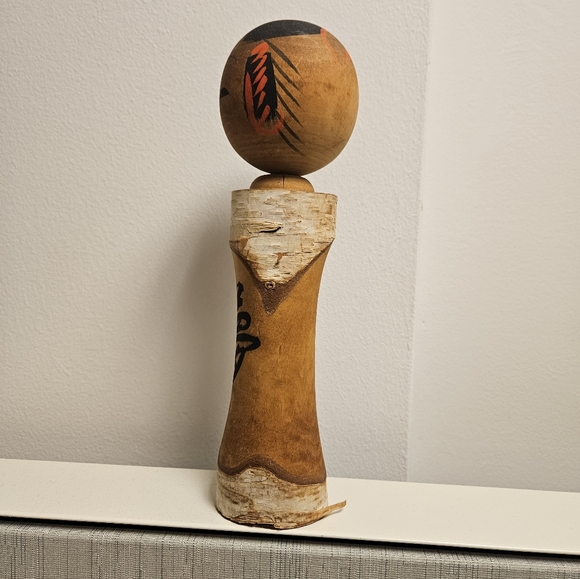 Artisan Wood Kokeshi Doll - Black and Red Accents Birch Wood 11.5" - Picture 3 of 9
